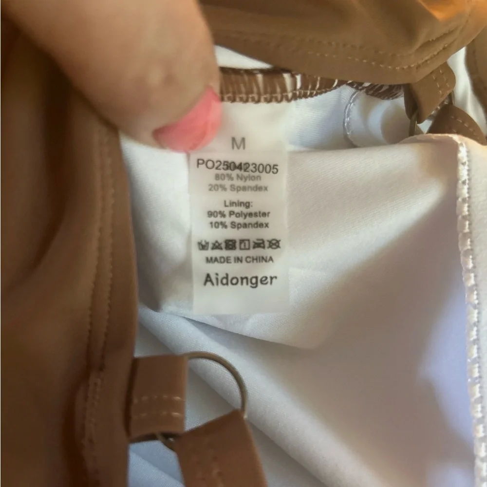 Brown White Colorblock One Piece Swimsuit Padded Medium, New With Tags